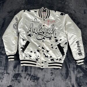 Headgear Classics Aaliyah Varsity Jacket Mens L White Satin HGC Nostalgia Co.